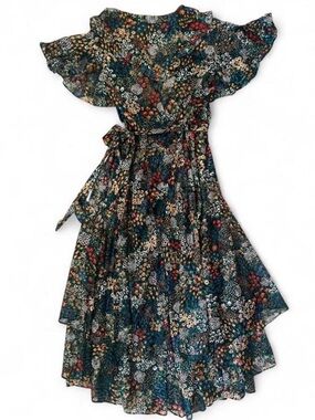 Vintage Floral Ruffle Tiered Midi Dress - Multi Floral